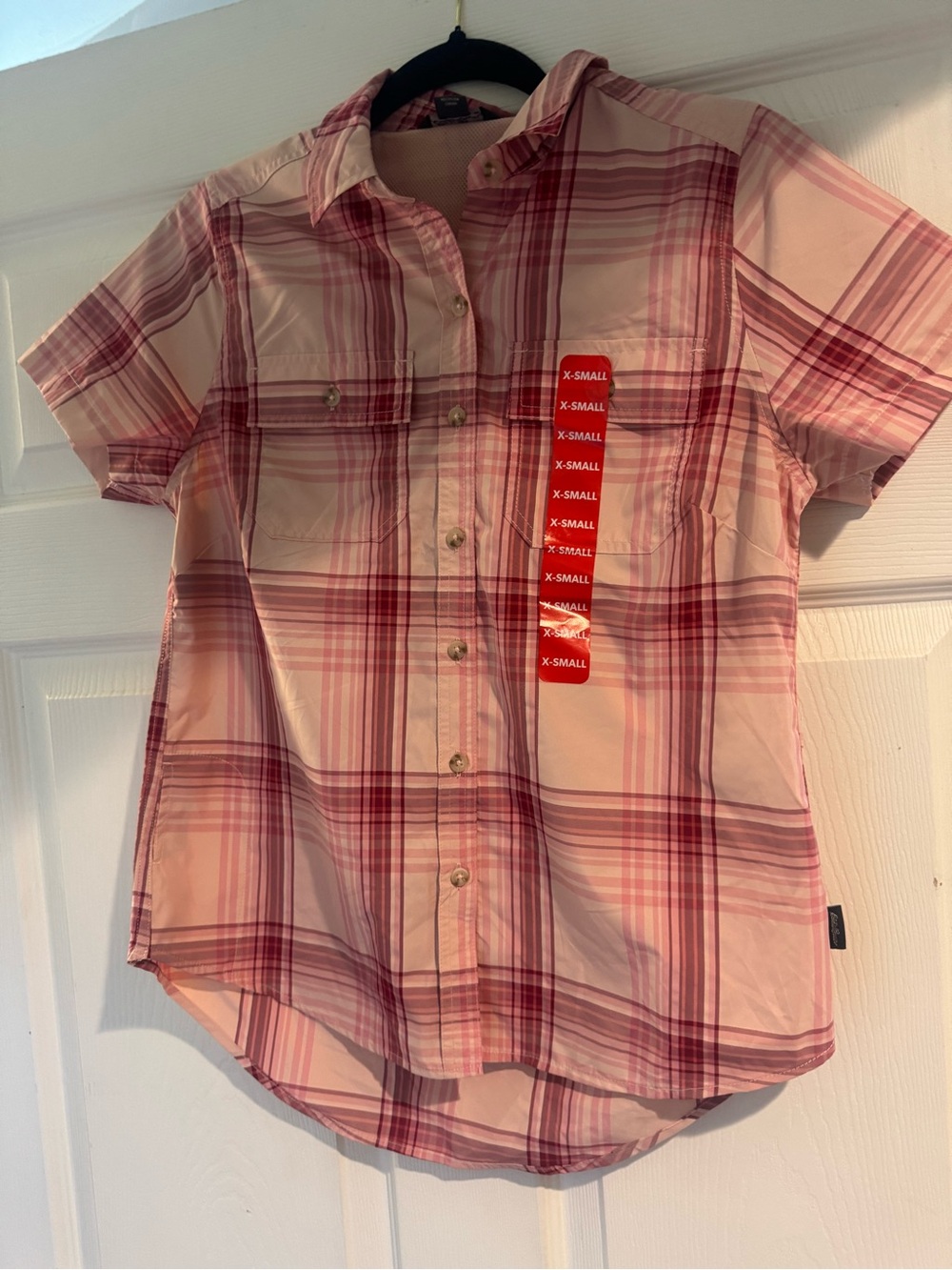 Eddie Bauer Pink Plaid Short Sleeve Button-Down Shirt